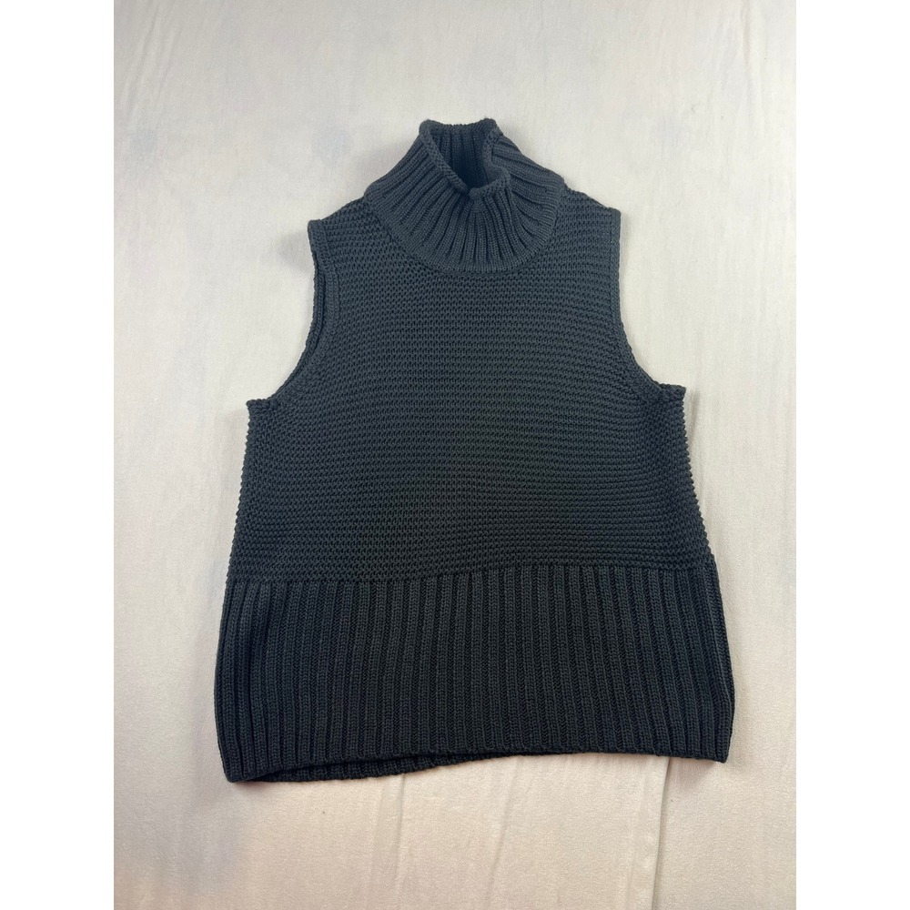 Gap Womens Black Garter Stitch Sleeveless Turtleneck Sweater Knit Vest Large NWT